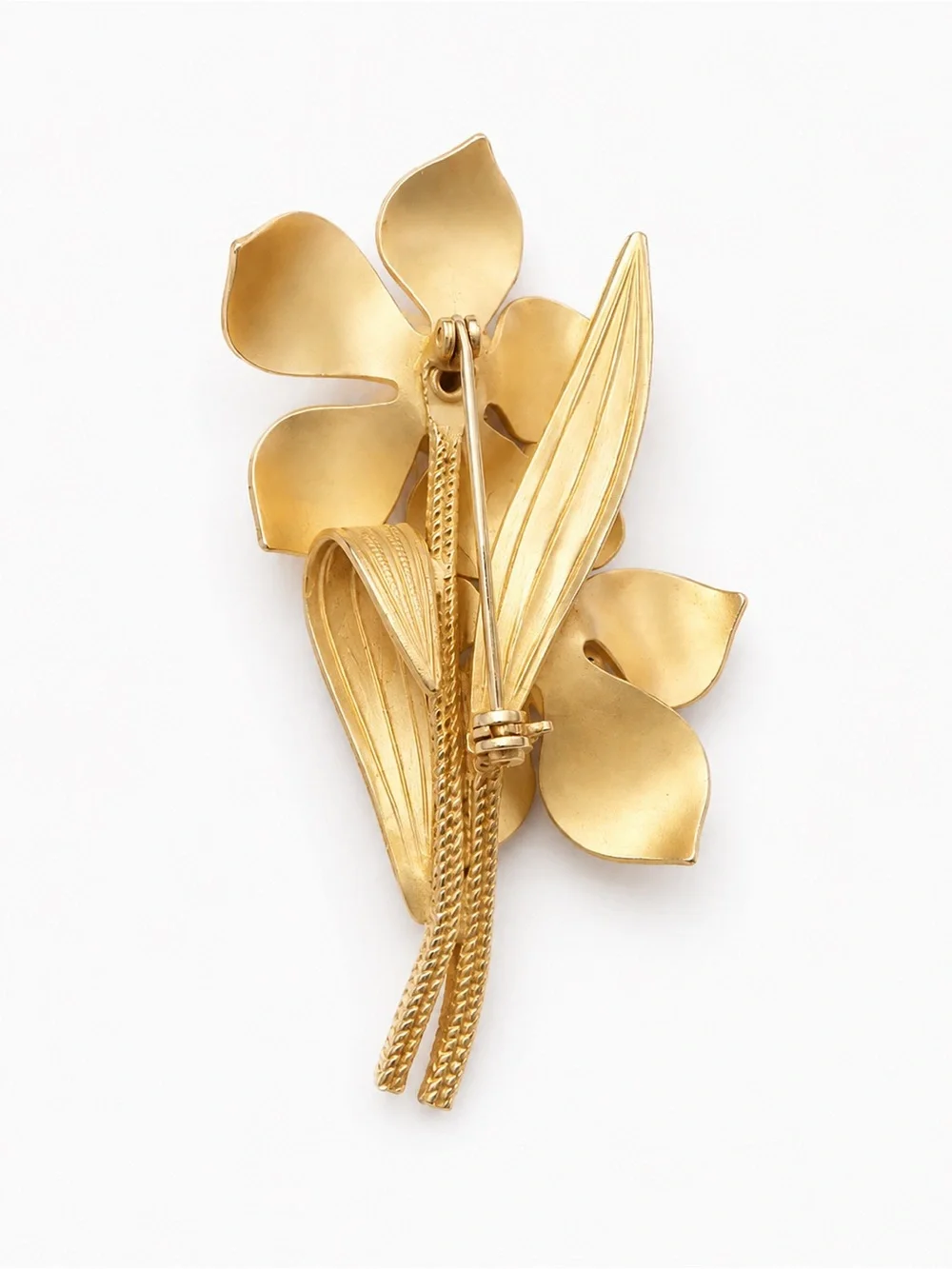 Vintage Gold Tone Floral Brooch Pin Textured Double Flower Statement Piece